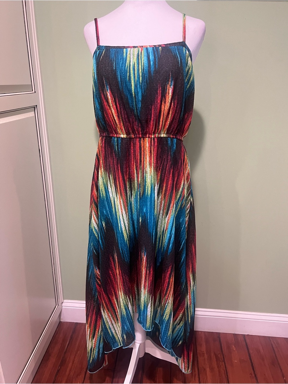 New Colorful Striped Halter Midi Dress